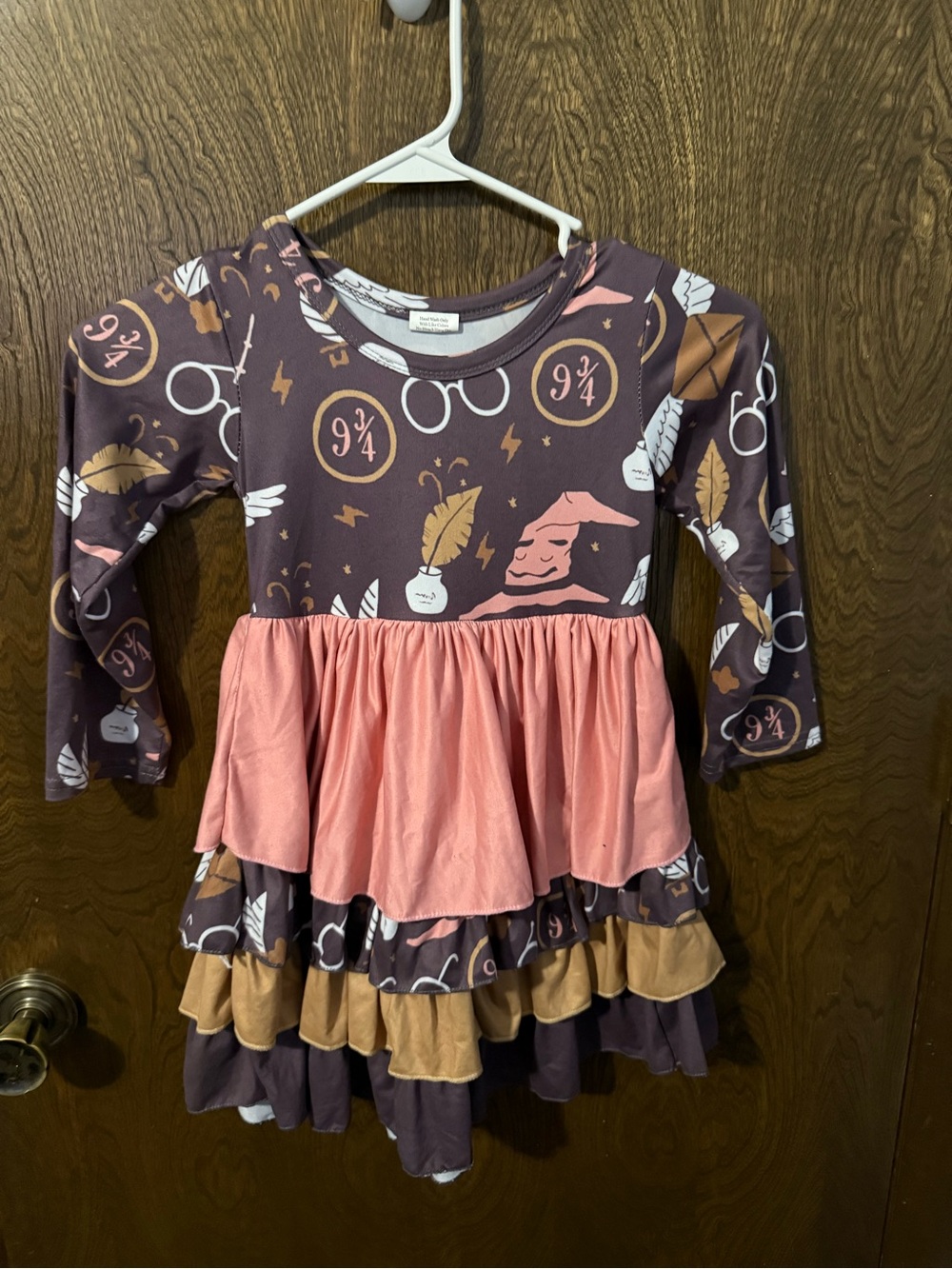 Harry Potter inspired Girls' Pink & Brown Layered Long-Sleeve Dress